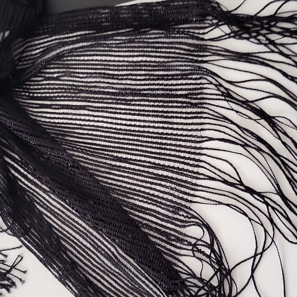 Black Fringe Dressy Scarf Long Rectangle Scarf Shiny 70" + 6" Fringe - Picture 4 of 6